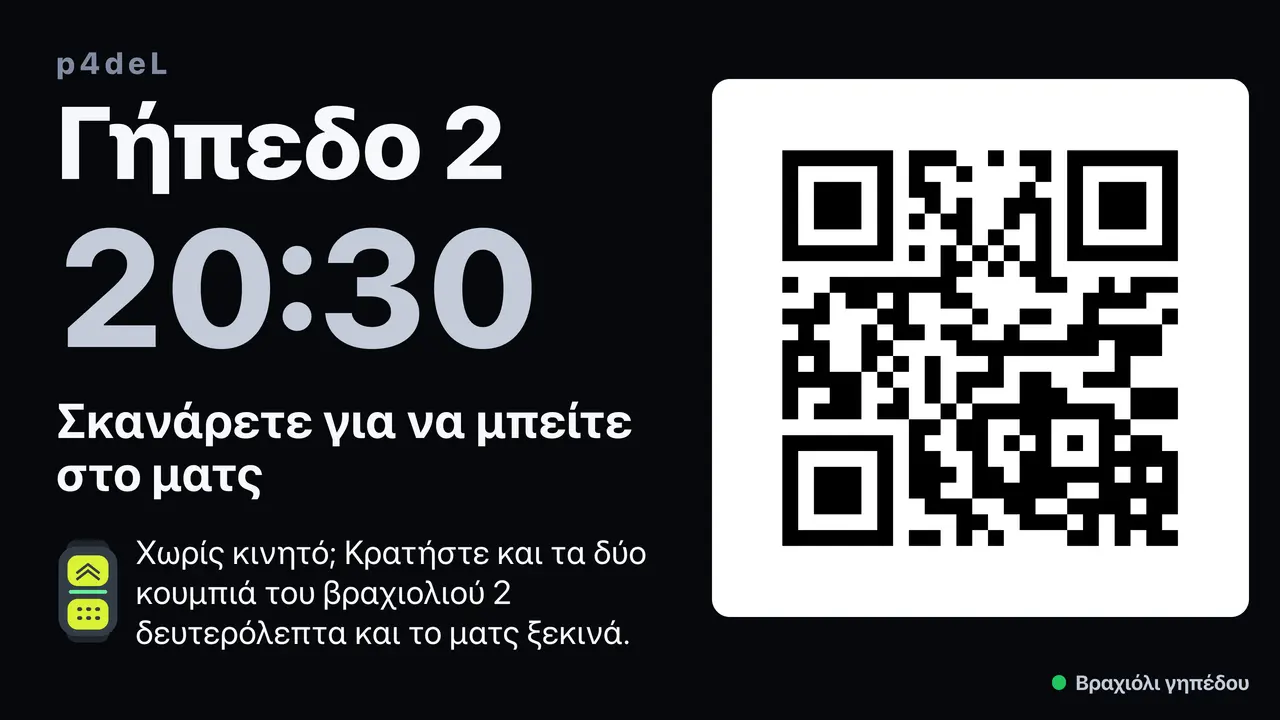 Η οθόνη του γηπέδου. Ελεύθερο γήπεδο: το QR, η ώρα και πώς ξεκινά ένα ματς από το βραχιόλι.